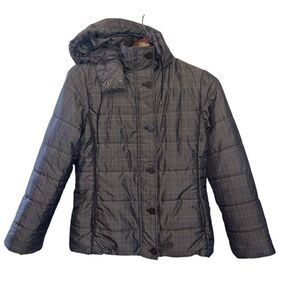 RFT Rainforest‎ Jacket Women S Green Puffer Plaid Hooded Outdoor Phone Pocket